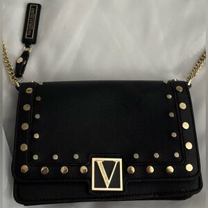 Bold Black Crossbody Bag w/ Gold Accents & Chain Strap by Victoria’s Secret